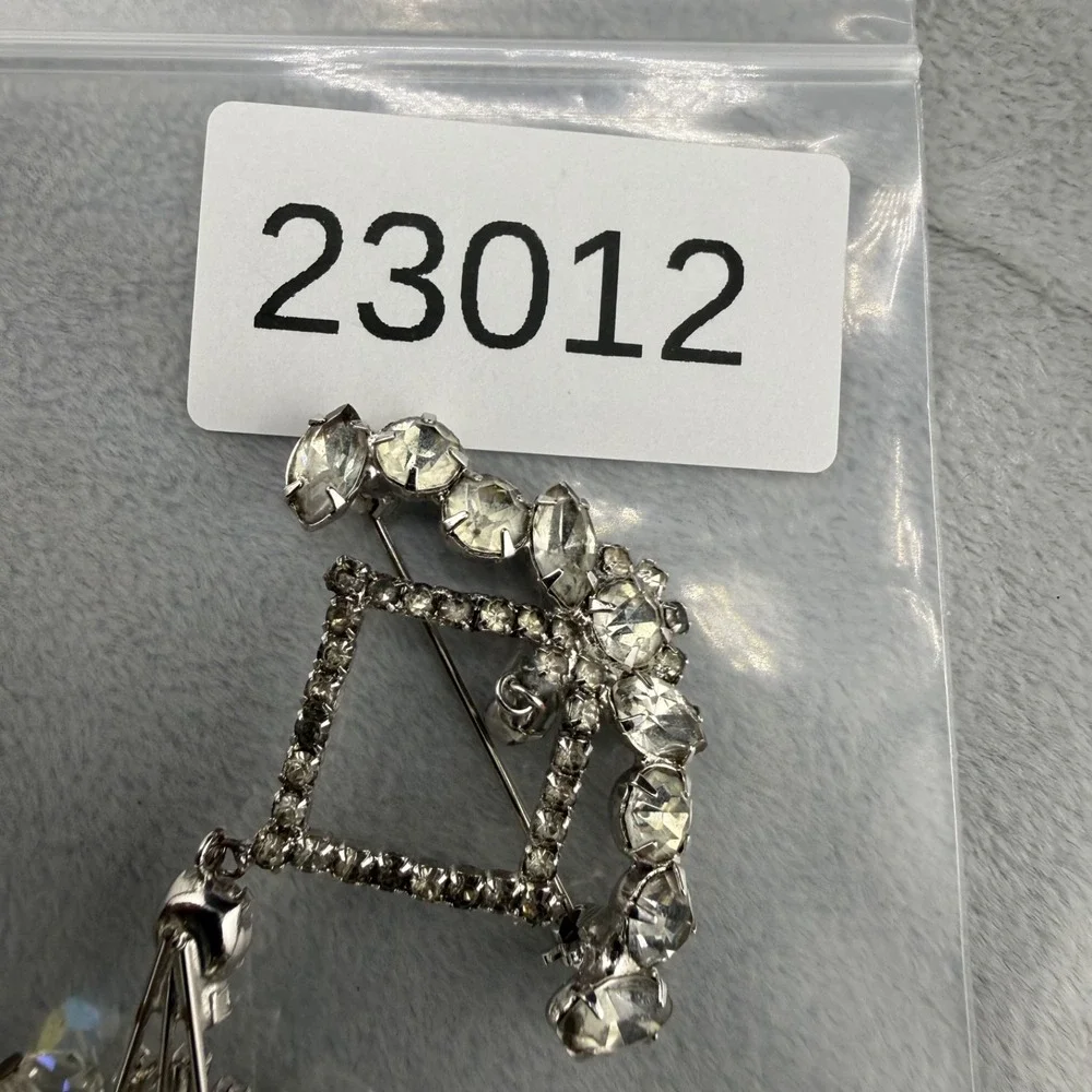 Vintage Estate Rhinestone Brooch Silver Tone Dangle AB Crystal Unique
